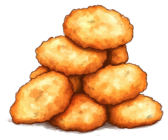 Several crispy golden fried chicken nuggets are stacked together png