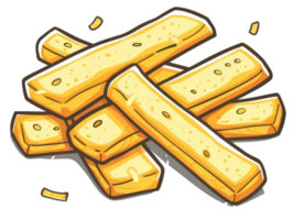 Several golden rectangle shaped snacks are piled together in illustration png