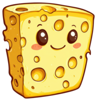 A smiling cartoon block of yellow cheese with many holes png