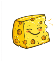 A smiling and expressive cartoon illustration of a cheese wedge png