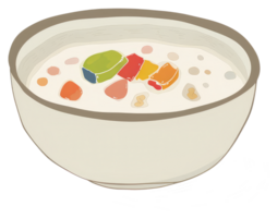 A bowl of colorful dessert with various toppings and sweet cream png