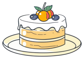 A delicious layered cake with frosting and fruit on top png