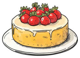 A delicious looking cake topped with fresh ripe strawberries png