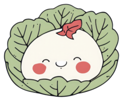 A cute smiling dumpling character nestled inside a leafy cabbage png