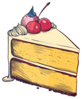 A delicious slice of cake topped with cherries and frosting png