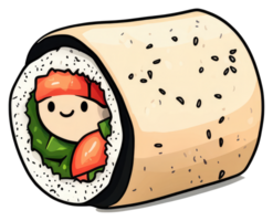 An illustrated sushi roll featuring a cartoon character inside it png