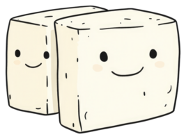 Two smiling tofu blocks with cute cartoon features and expressions png