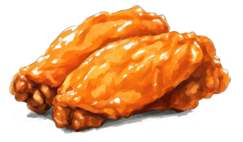 Two cooked chicken wings with orange and brown coloring are shown png