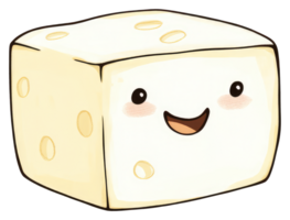 A smiling cartoon block of yellow cheese with holes png