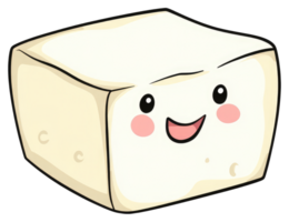 A smiling block of cartoonish tofu with cute facial features png