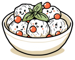 Animated bowl of food garnished with green basil and berries png