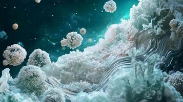 Stunning cosmic scene blending icy landscapes with ethereal celestial bodies photo