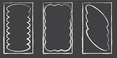 Hand drawn lace inner scalloped frames. Chalk line scalloped frames. 9 to 16 social media frames vector