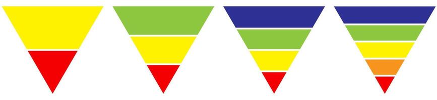Funnel chart or inverted pyramid diagram divided into four colorful layers. Concept of 4-staged sales model. Minimal infographic design template. Modern flat illustration for business report. vector