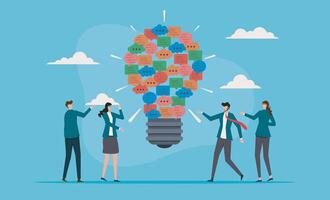 Clear and effective communication, solutions through discussions or meetings, delivery of important information, innovative ideas in teams, business conversations with speech symbols and inspiration vector