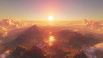 A beautiful sunset over a mountain range photo