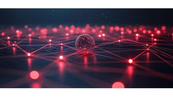 A red sphere surrounded by a network of dots photo