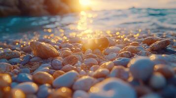 A beach with rocks and pebbles on the shore photo