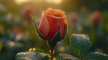 A rose with dew drops on it in the sun photo