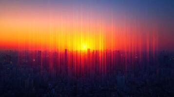 A city skyline with the sun rising over it photo