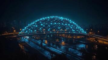 A bridge with lights on it at night photo