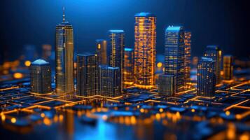 3d rendering of cityscape with lights photo