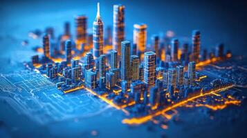 3d rendering of a city with skyscrapers photo