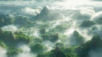A beautiful landscape with mountains and trees photo