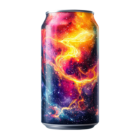 High Energy Drink Can with Colorful Explosive Patterns Isolated on Transparent Background png