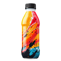 Stylish Beverage Bottle with Bold and Energetic Abstract Patterns on Transparent Background png