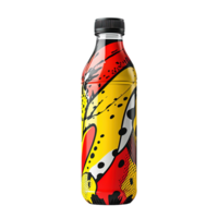 Drink Bottle with Colorful Abstract Motion Design on Transparent Background png