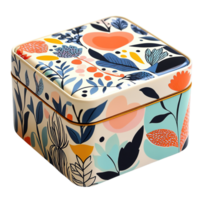 Trendy Square and Rectangular Storage Tin Featuring Unique Hand Drawn Patterns on Transparent Background png