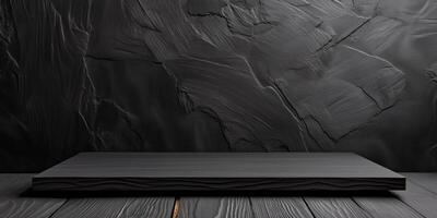 Dark textured background with black stone display surface for product showcase photo