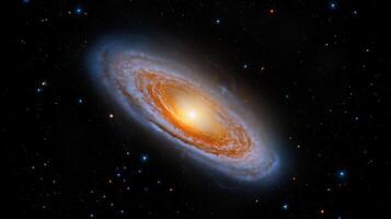 Stunning spiral galaxy in deep space with glowing core and intricate dust lanes surrounded by stars photo