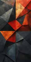 Abstract geometric art with bold red orange and dark gray tones creating a textured modern design photo