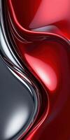 Abstract Red and Silver Metallic Fluid Design with Glossy Finish Modern Digital Artwork Ideal for Mobile Wallpapers photo