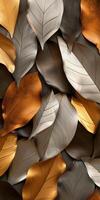 Elegant Metallic Leaf Pattern in Shades of Gold, Bronze, and Silver with Textured Details Ideal for Mobile Wallpapers photo