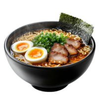 Japanese Ramen with Slow-Braised Pork, Soft-Boiled Egg, and Seaweed Garnish png