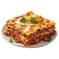 Golden Baked Italian Lasagna with Layered Pasta Ground Beef Marinara Sauce and Melted Cheese Garnished with Fresh Basil png