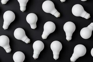 Pattern of white light bulbs arranged on a black background in a minimalist style photo
