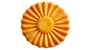 Bright Orange Round Cookie with Radiating Patterns and Glimmering Surface Detail png