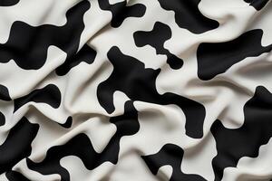 Black and White Cow Print Fabric with Soft Wrinkles and Smooth Texture Close-Up photo