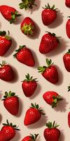 Fresh Red Strawberries Pattern on Soft Beige Background Digital Illustration for Mobile Wallpaper photo