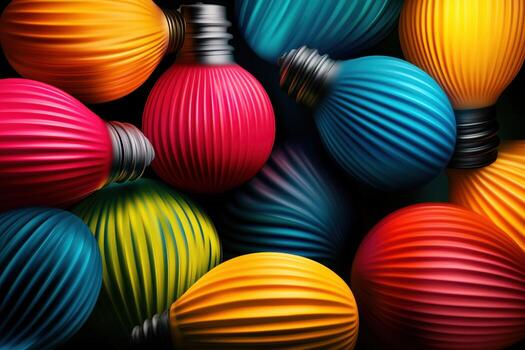 Vibrant collection of textured multicolored light bulbs in a modern artistic arrangement photo