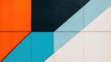 Abstract Geometric Wall Pattern with Bold Orange, Blue, and Black Panels photo