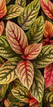 Vibrant Ctenanthe Leaves with Red and Green Patterns in a Tropical Natural Background photo