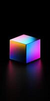Vibrant Neon Gradient Cube with Reflective Surface Digital Artwork Modern Design for Mobile Wallpaper Minimalist Futuristic Style photo
