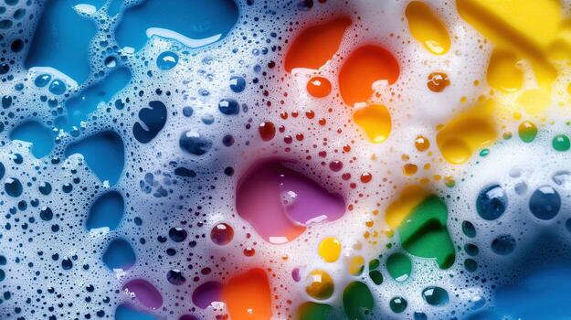 Vibrant abstract composition with colorful bubbles and foam texture photo