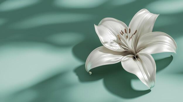 Elegant white lily flower on a soft green background with delicate details and serene lighting photo