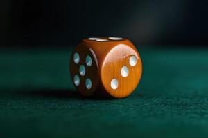 Wooden Dice on Green Felt Surface, Close-Up of Game Piece photo